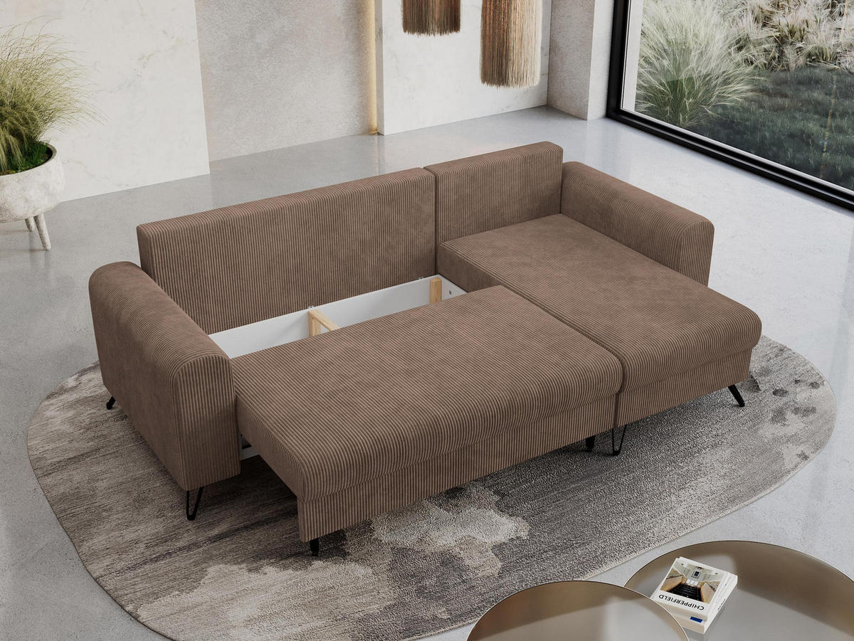 ECKSOFA Hugo Cord Hellbraun - Hellbraun/Schwarz, Textil/Metall (242/140cm) - MKS