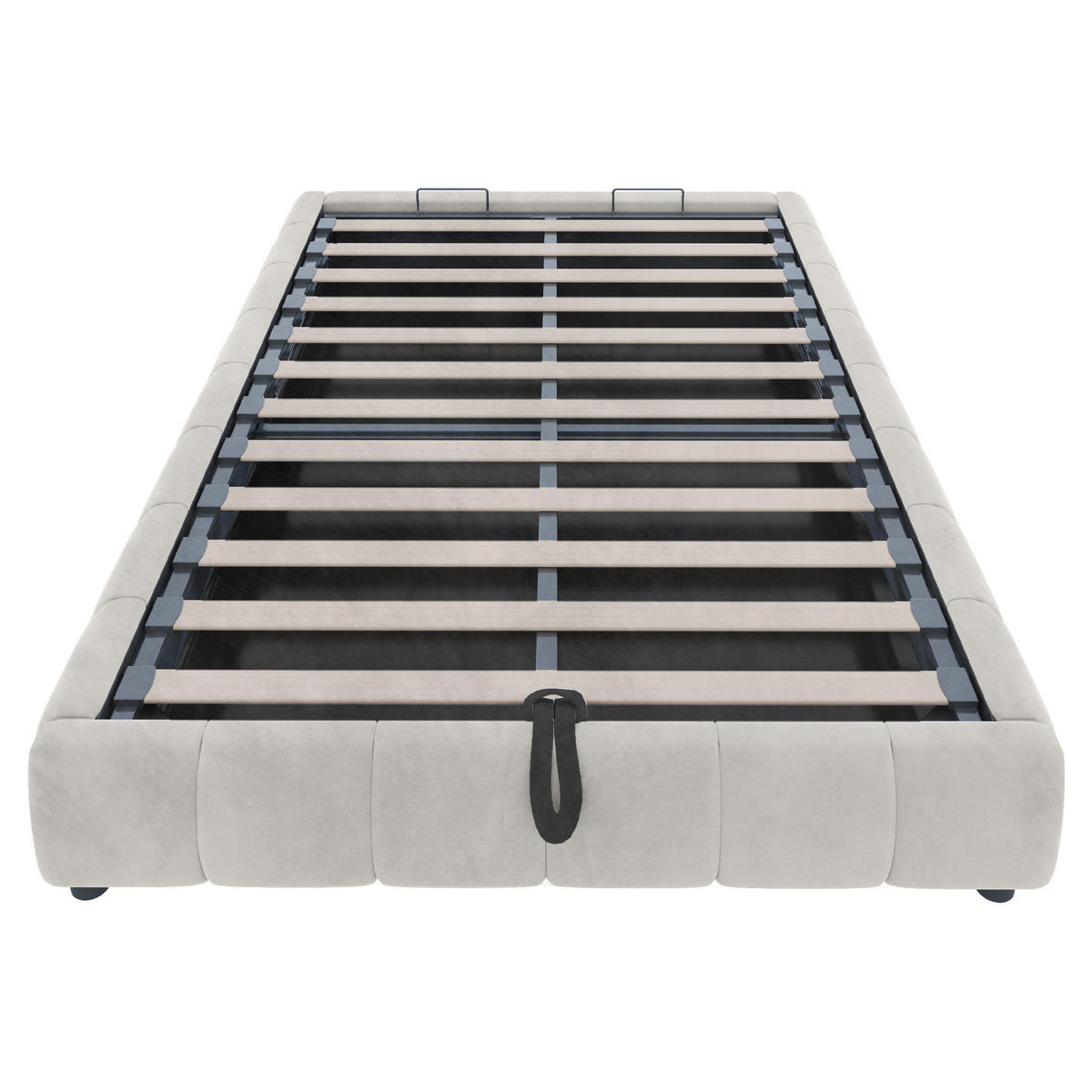 POLSTERBETT 140/200 cm Beige ohne Kopfteil mit LED-Lichtleiste und hydraulischem Stauraum - Beige, Textil (140/200cm) - OKWISH