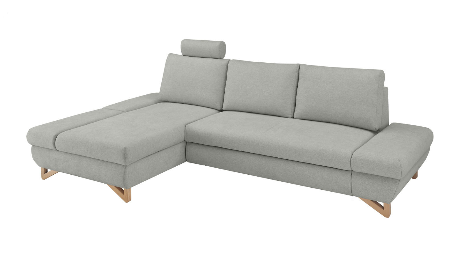 ECKSOFA hellgrau Velours, Wohnzimmer Sofa - Hellgrau, Holz/Textil (166/284cm) - Furn.Design