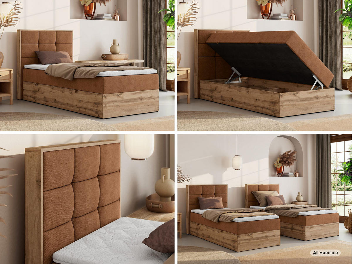 BOXBETT ALBERO 1 90/200 - Orange Stukture - Topper Visco - H3 - Links - Schwarz/Orange, Kunststoff/Textil (90/200cm) - MKS