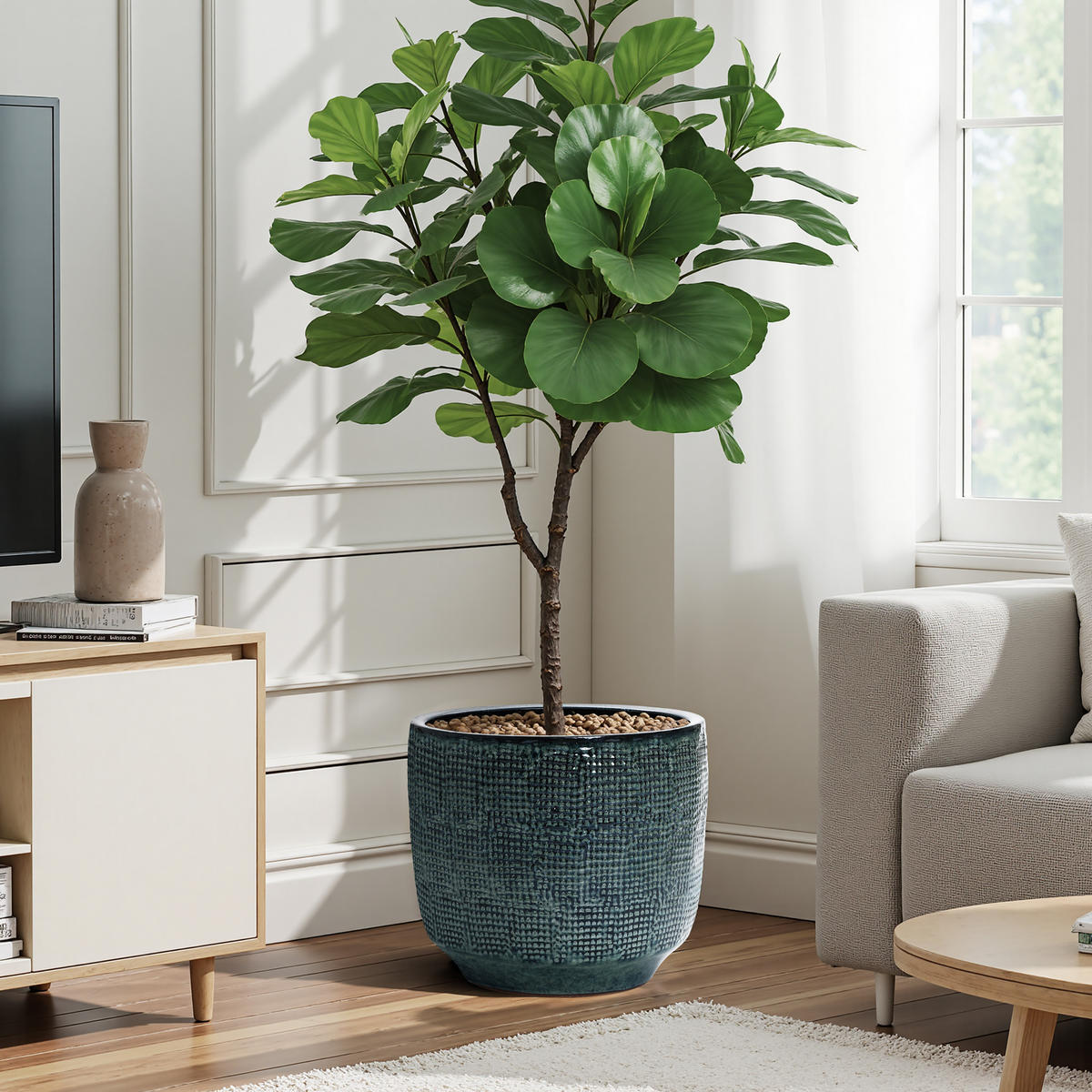 BLUMENTOPF Keramik Graugrün 40x36cm - Dunkelgrün, Keramik (34cm) - Hometopia