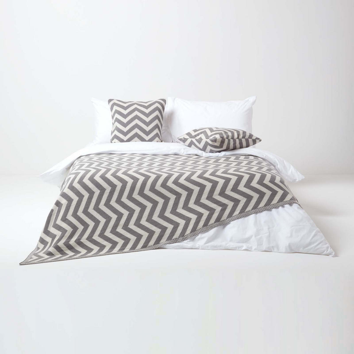 STRICKDECKE 150/200 cm, Zickzack-Muster Baumwolle - Grau, Textil (150/200cm) - Homescapes