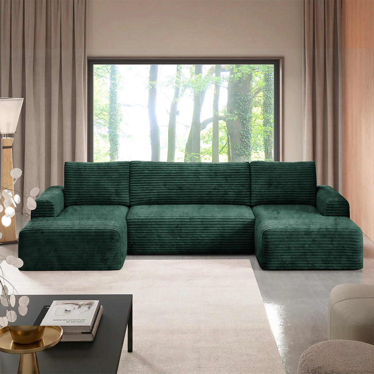 PANORAMASOFA Romeo 5 Sitzplätze Tannengrün - Grün, Holz (345/92/163cm) - Petits-meubles