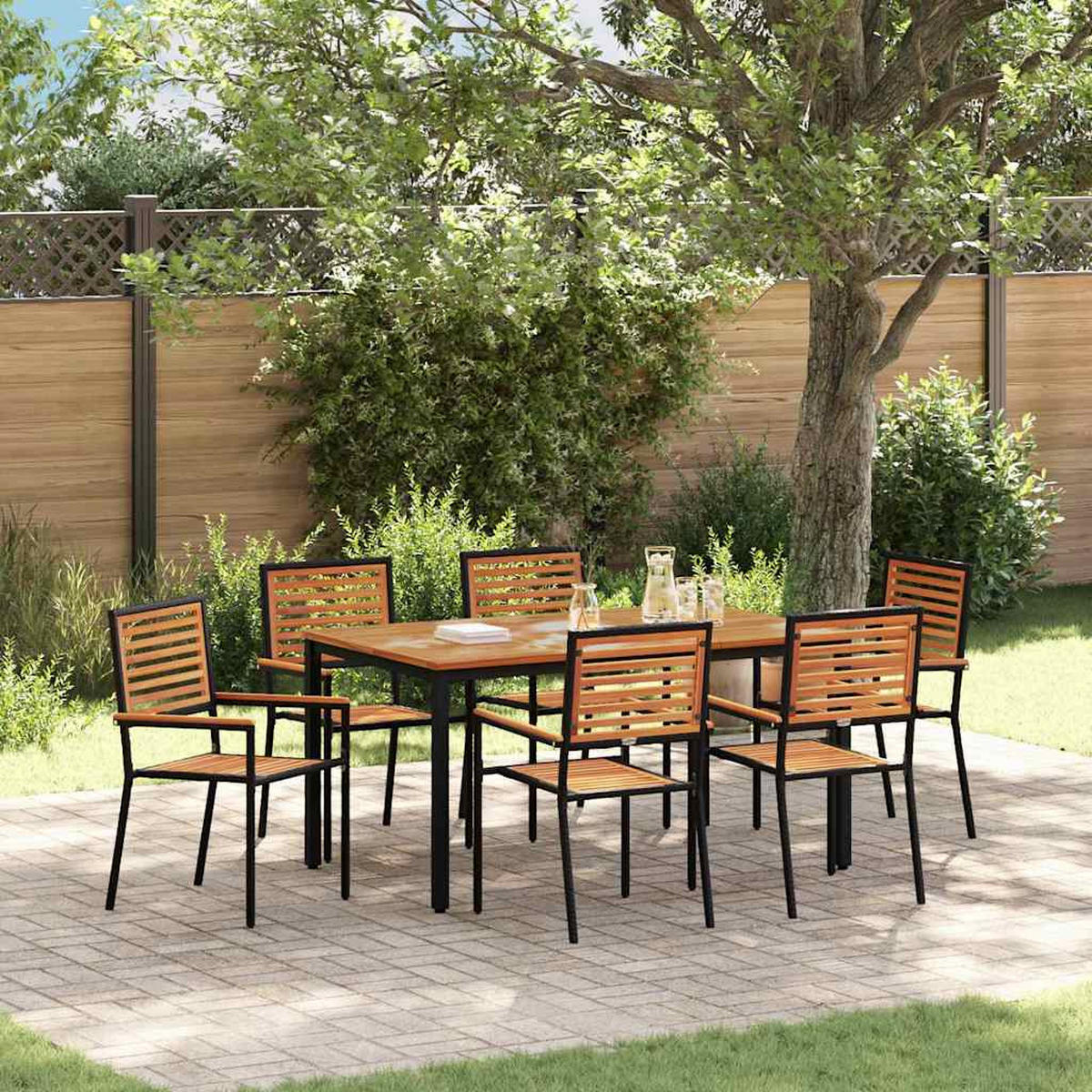 GARTEN Essgruppe 7 Pcs Schwarz Und Braun Poly-Rattan - Schwarz, Kunststoff - vidaXL