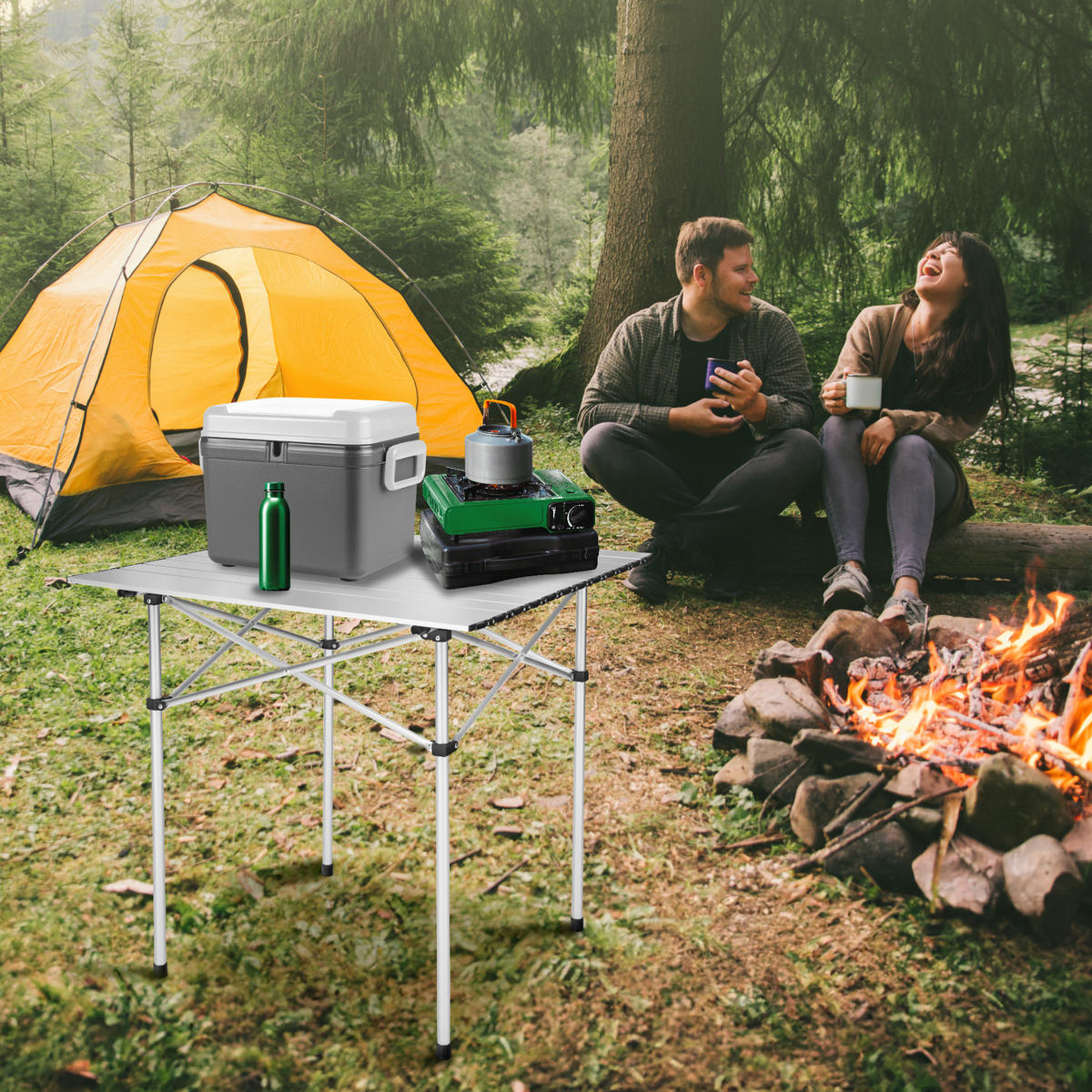 CAMPINGTISCH ,70 x 70 x 70 cm,grau - Grau, Metall (70/70/70cm) - tectake