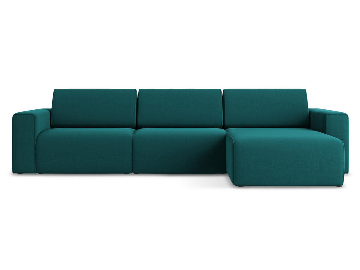 ECKSOFA Rechts Samt Stoff Blau - Blau/Petrol, Kunststoff/Textil (314/167cm) - Makamii