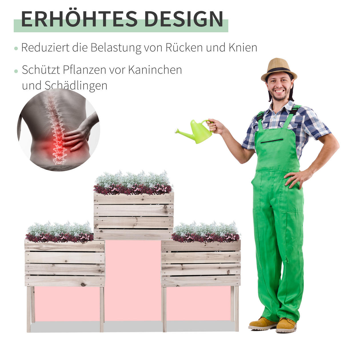 HOCHBEET Pflanzkasten aus Holz, 4 Kombinationsmodi, für Garten und Balkon, Naturholz - Fichtefarben, Holz/Kunststoff (30/60/50cm) - Outsunny