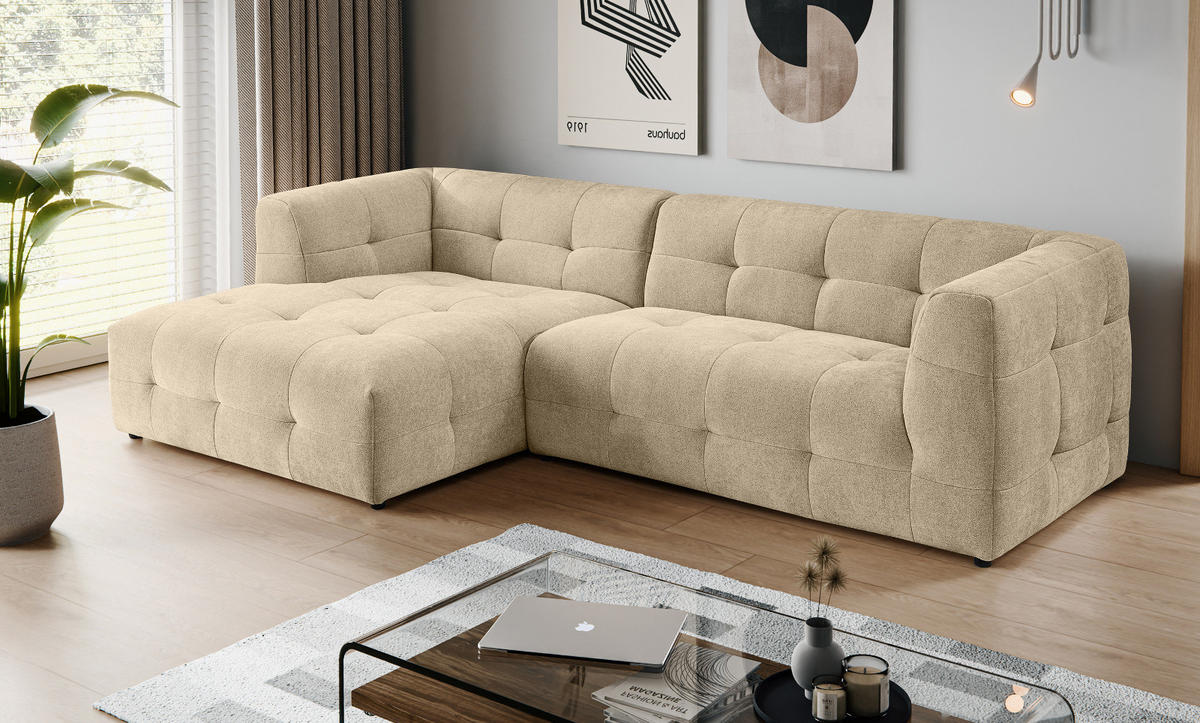 SOFA beige Webstoff 292 x 161 cm, Ecksofa 5-Sitzer, L-Sofa Ottomane links - Beige, Holz/Textil (292/161cm) - Inn.Furn