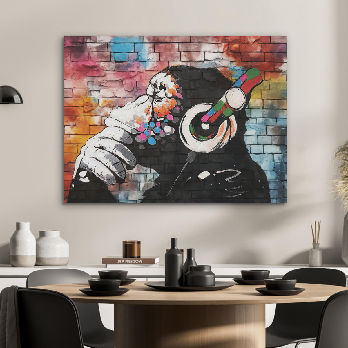 AKUSTIKPANEEL Affe - Graffiti - Musik 80x60 cm - Multicolor, Textil (80/0.9/60cm) - MuchoWow