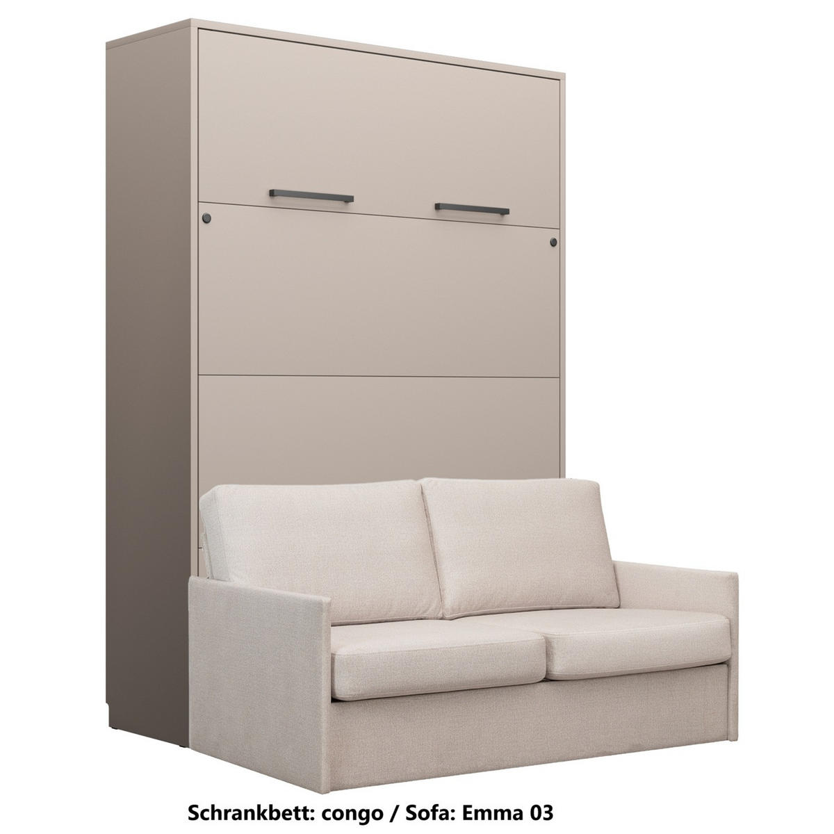 SCHRANKBETT Wandbett GN 140x200 congo mit LED & Sofa - Beige - Beige/Grau, Holz/Holzwerkstoff (140/200cm) - QMM TraumMöbel
