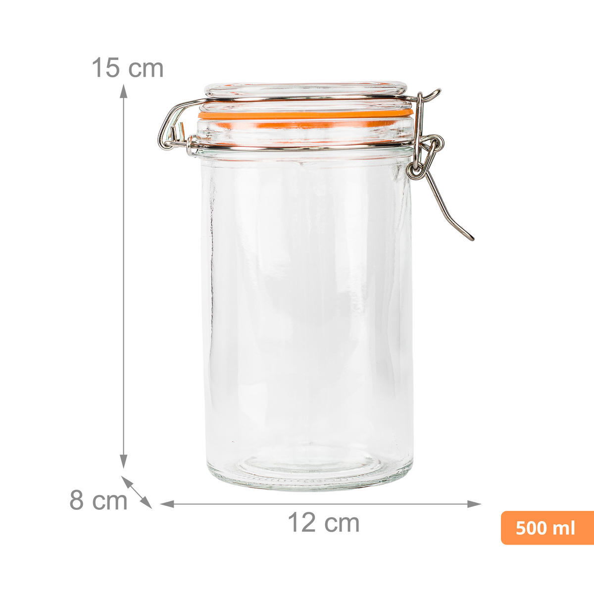 6 sklenic na zavařování - průhledná, kov/plast (0.5L) - Relaxdays