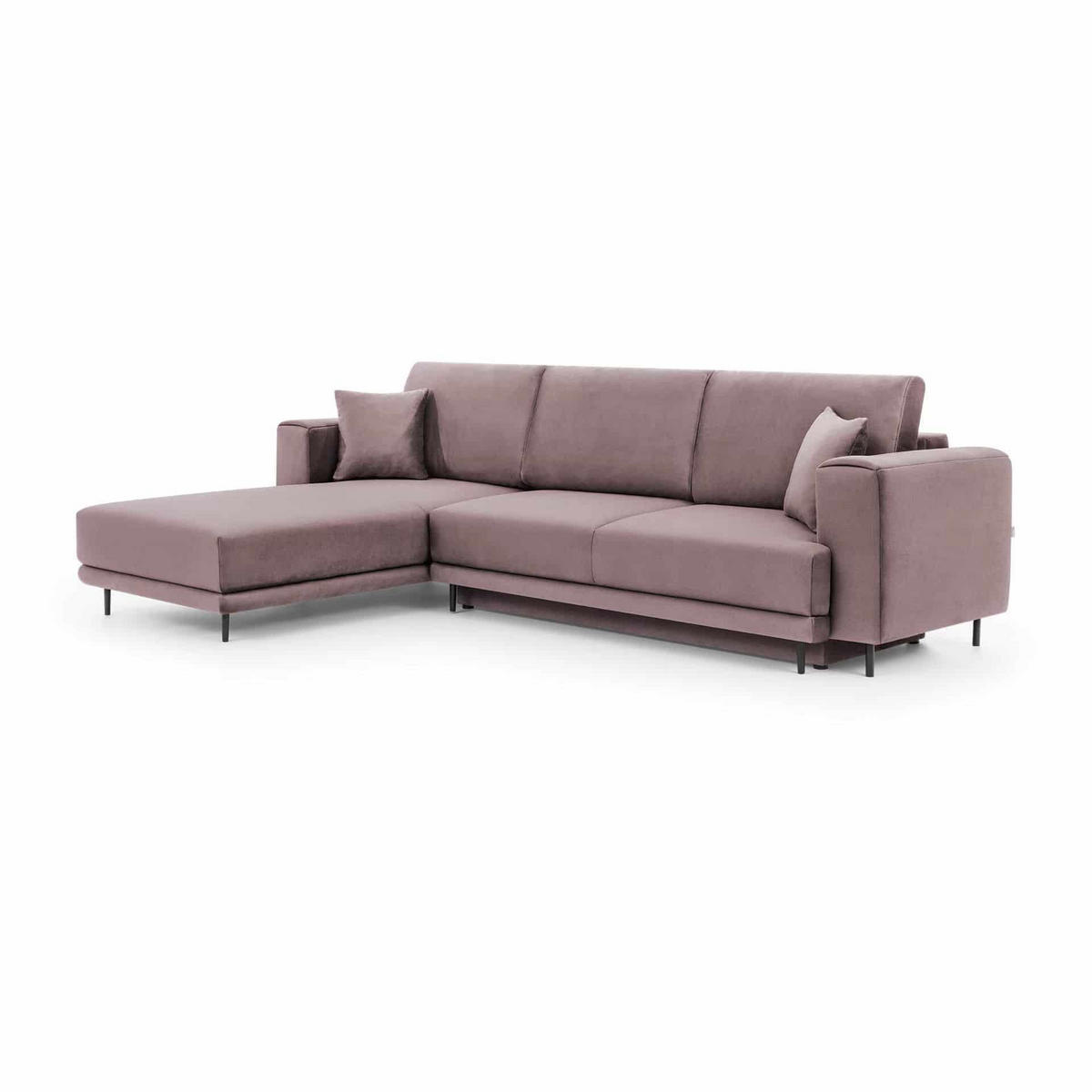 ECKSOFA mit Schlaffunktion und Bettkasten, Loco-Stoff - Flieder/Schwarz, Textil/Metall (289/190cm) - Eltap