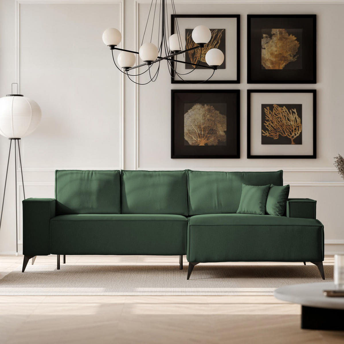 ECKSOFA OTIS Rechts, mit Schlaffunktion und Bettkasten, Grün - Grün, Textil/Metall (294/185cm) - Idohome