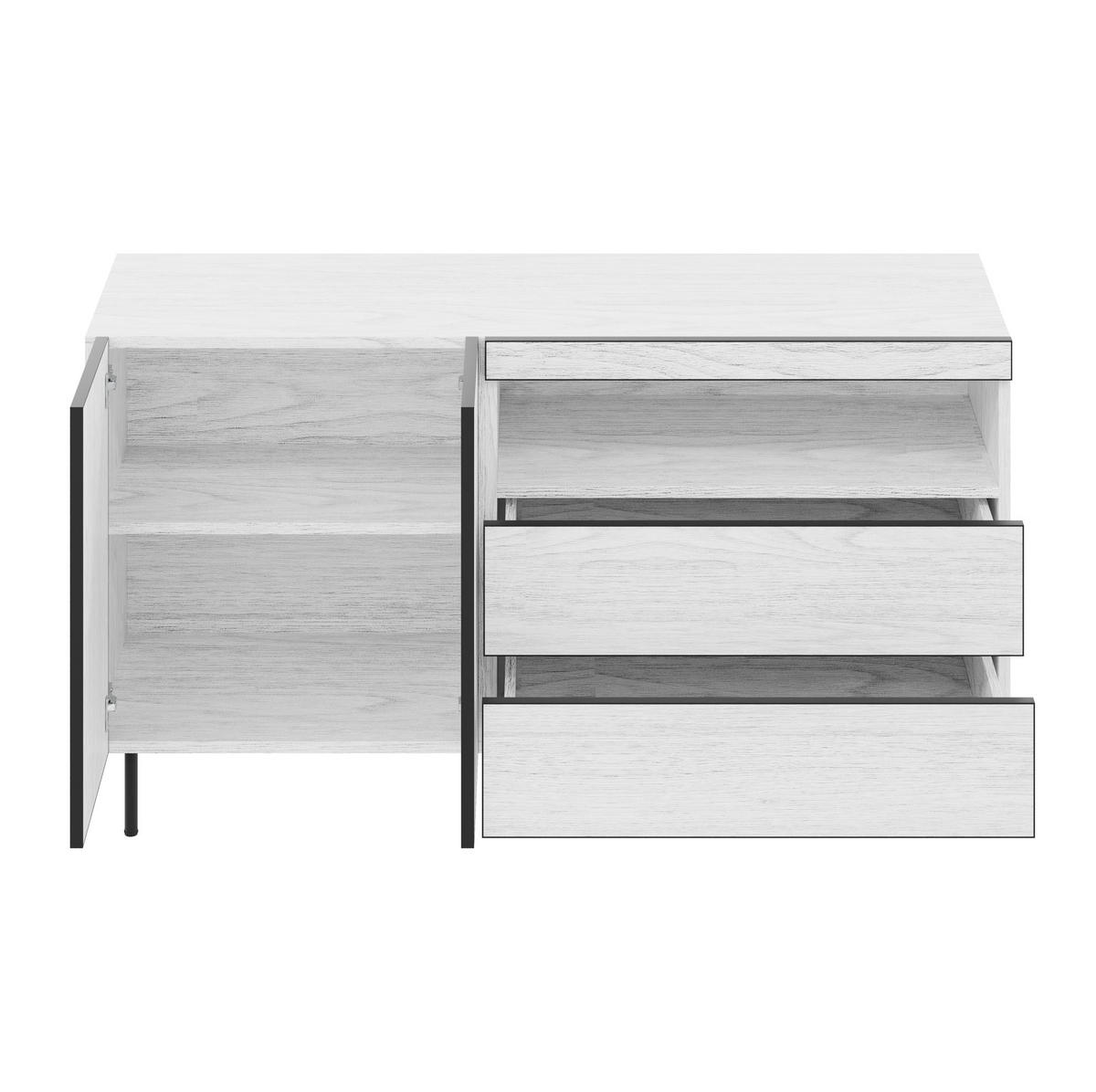 ŠIROKÁ komoda, 140/42/77 cm, drevotrieska biela, s dvierkami, zásuvkami a otvorenými policami - biela, kompozitné drevo (140/77/42cm) - BEAOK