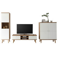 WOHNWAND weiß Eiche Riviera, Schrankwand skandinavisch 3-teilig 337 x 197 cm - Eichefarben/Weiß, Holzwerkstoff/Metall (337/197/40cm) - Furn.Design