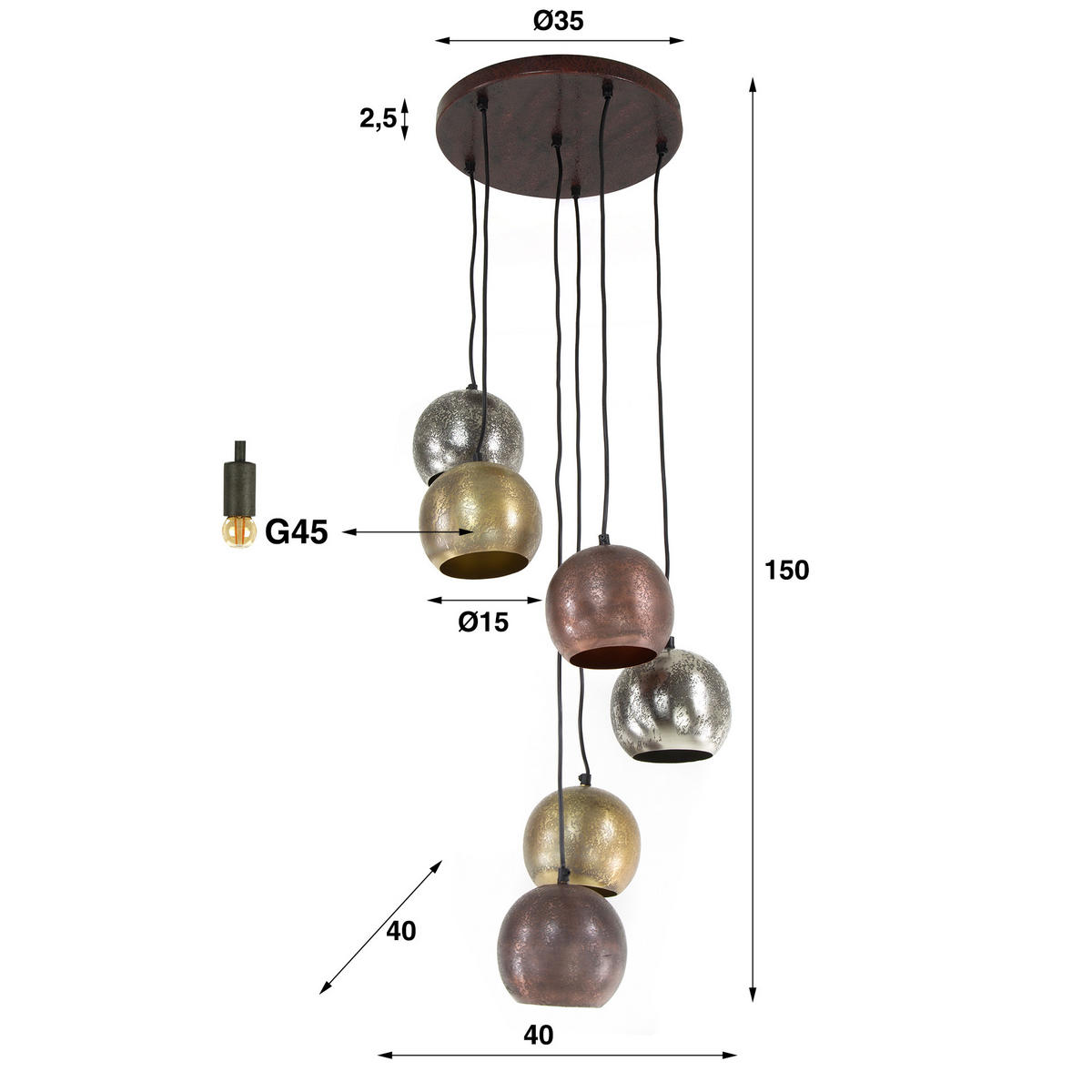HÄNGELEUCHTE Ball Grau 40/40/150 cm - Grau, Glas (40/40/150cm) - Hoyz Collection