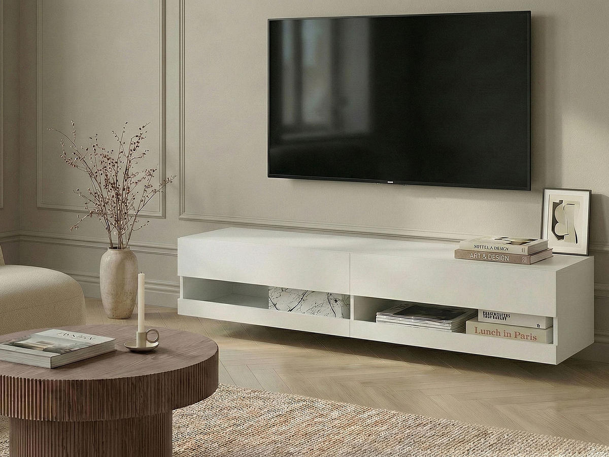 TV STOLEK s LED osvětlením Bílý Edmonton - bílá, kompozitní dřevo (140/30/35cm) - Beliani