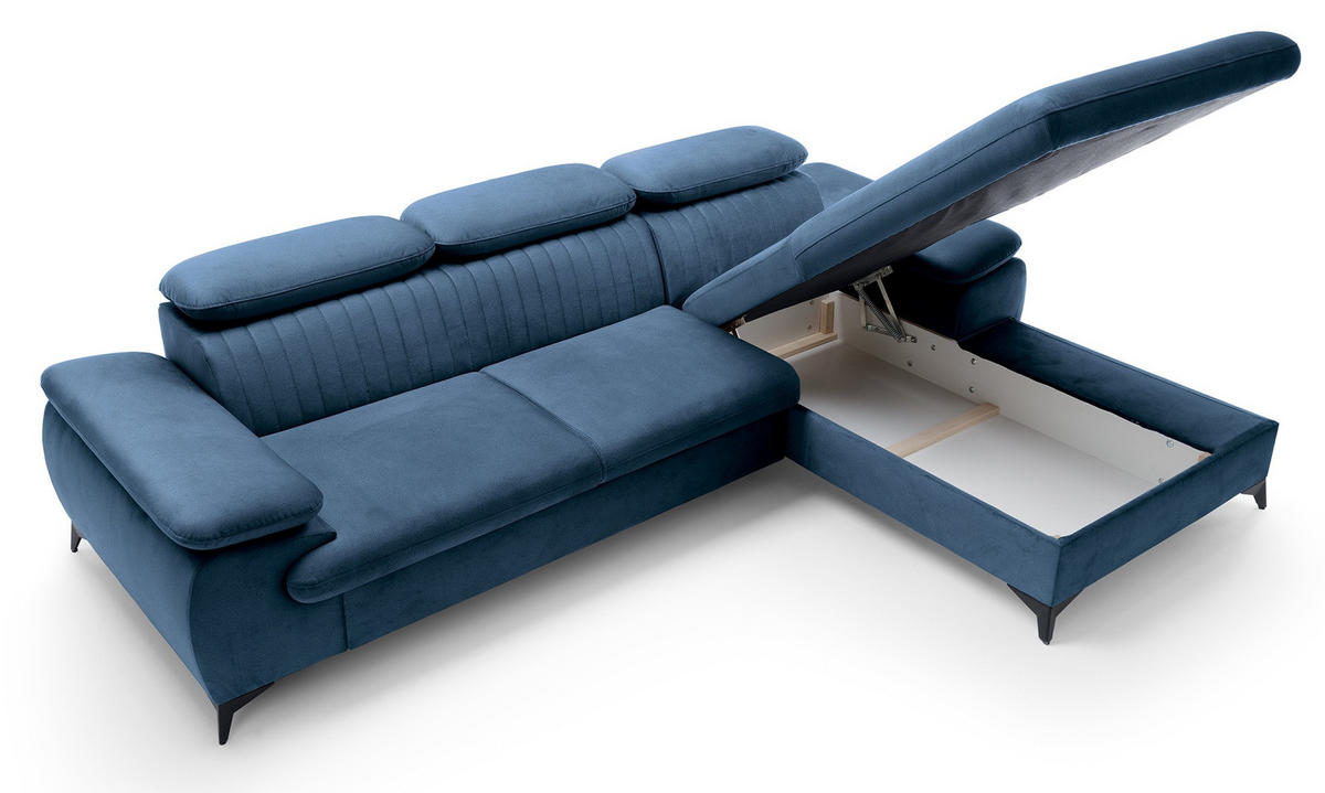 ECKSOFA 280 cm Xanto M, Schlaffunktion, verstellbaren Kopfstützen, Rechts, Blau - Blau, Holz (193/280cm) - Emporius