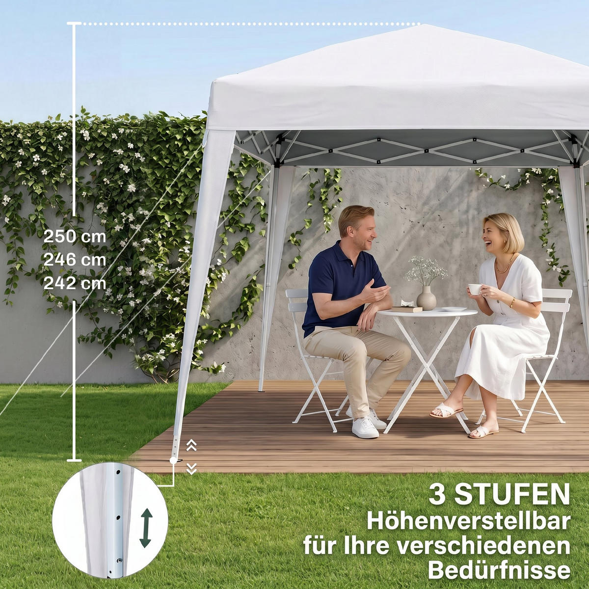 FALTPAVILLON, Grau, Stahl, Oxford - Weiß, Metall (240/250/240cm) - Outsunny