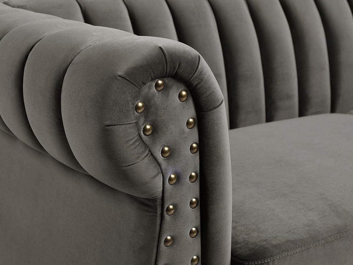 CHESTERFIELD-SOFA - 3-Sitzer - Samt - Grau - TRUMBO - Grau, Textil (195/77/78cm) - Vente-Unique