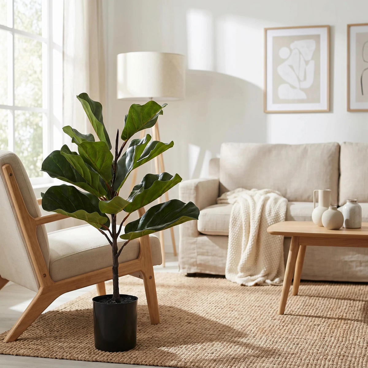 KUNSTBAUM Künstlicher Ficus Lyrata - Luan 60 cm - Grün, Kunststoff (60cm) - aplanta