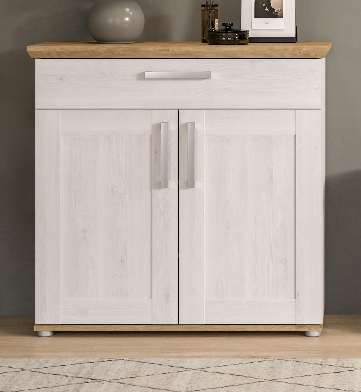 SCHUHSCHRANK weiß Lärche 95 cm, Schuhkommode im Landhaus-Stil - Silberfarben/Weiß, Holzwerkstoff/Kunststoff (95/92/39cm) - Inn.Furn