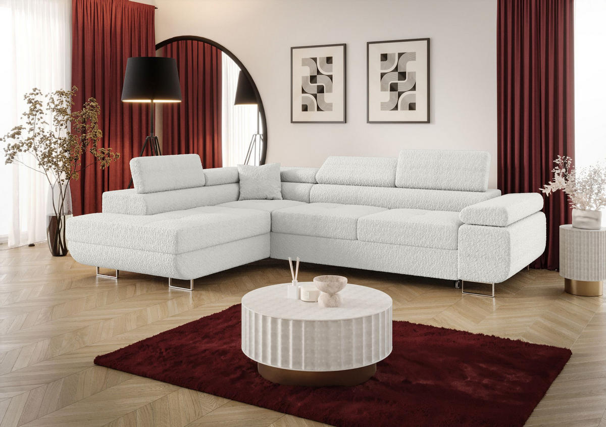 ECKSOFA EMILY mit Schlaffunktion Quelle 01 Links - Weiß, Textil (275/200cm) - Bedante