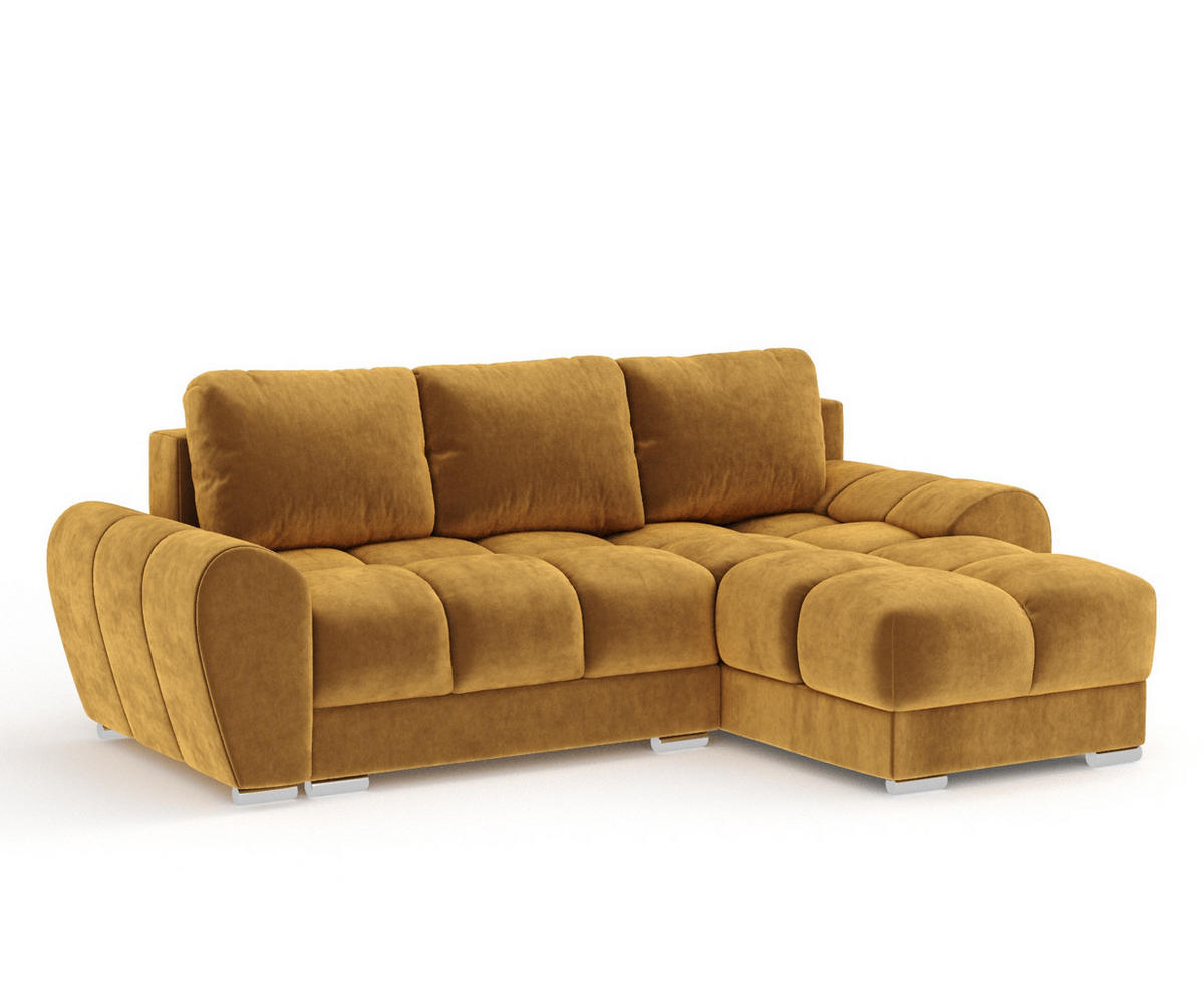 ECKSOFA MIT SCHLAFFUNKTION Peebles Honigfarbe Samtstoff - Chromfarben/Honig, Holz/Holzwerkstoff (256/175cm) - Maison de Reve