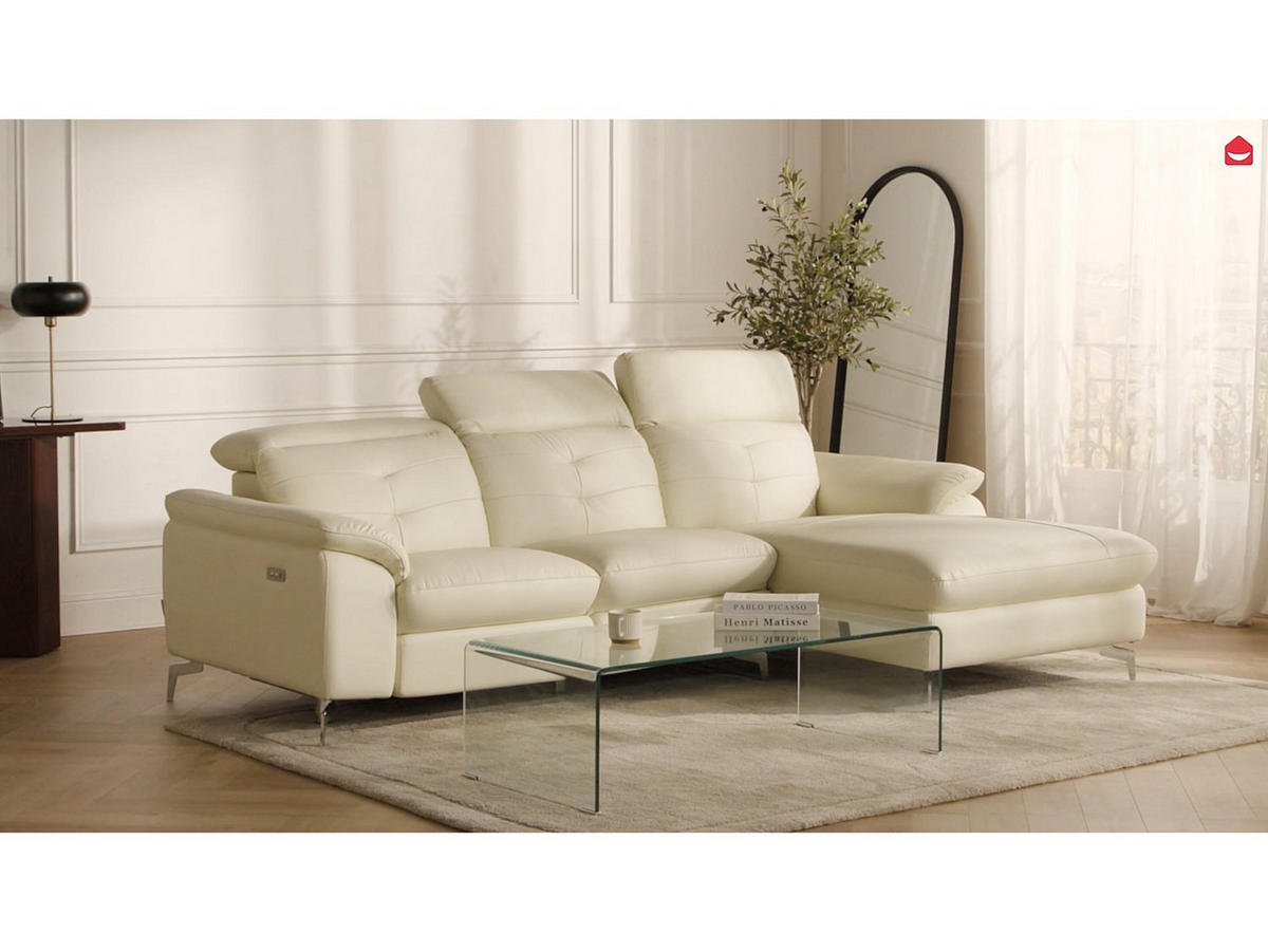 RELAXSOFA - 4 Personen - Leder - Weiß - - Weiß, Leder (250/98/170cm) - Vente-Unique