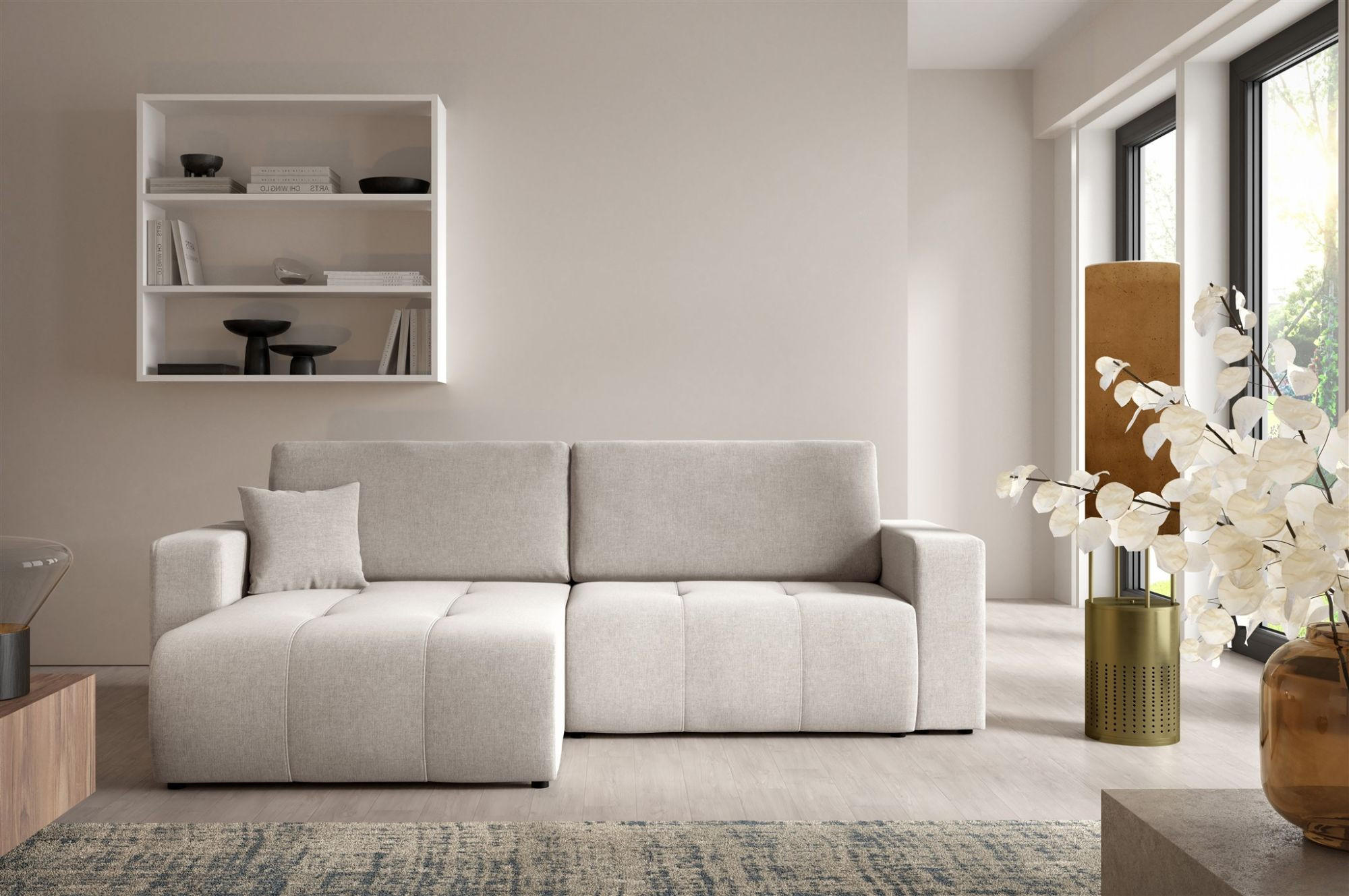 ECKSOFA Augusto - Hellgrau, Holzwerkstoff/Textil (244/149cm) - Fun Möbel