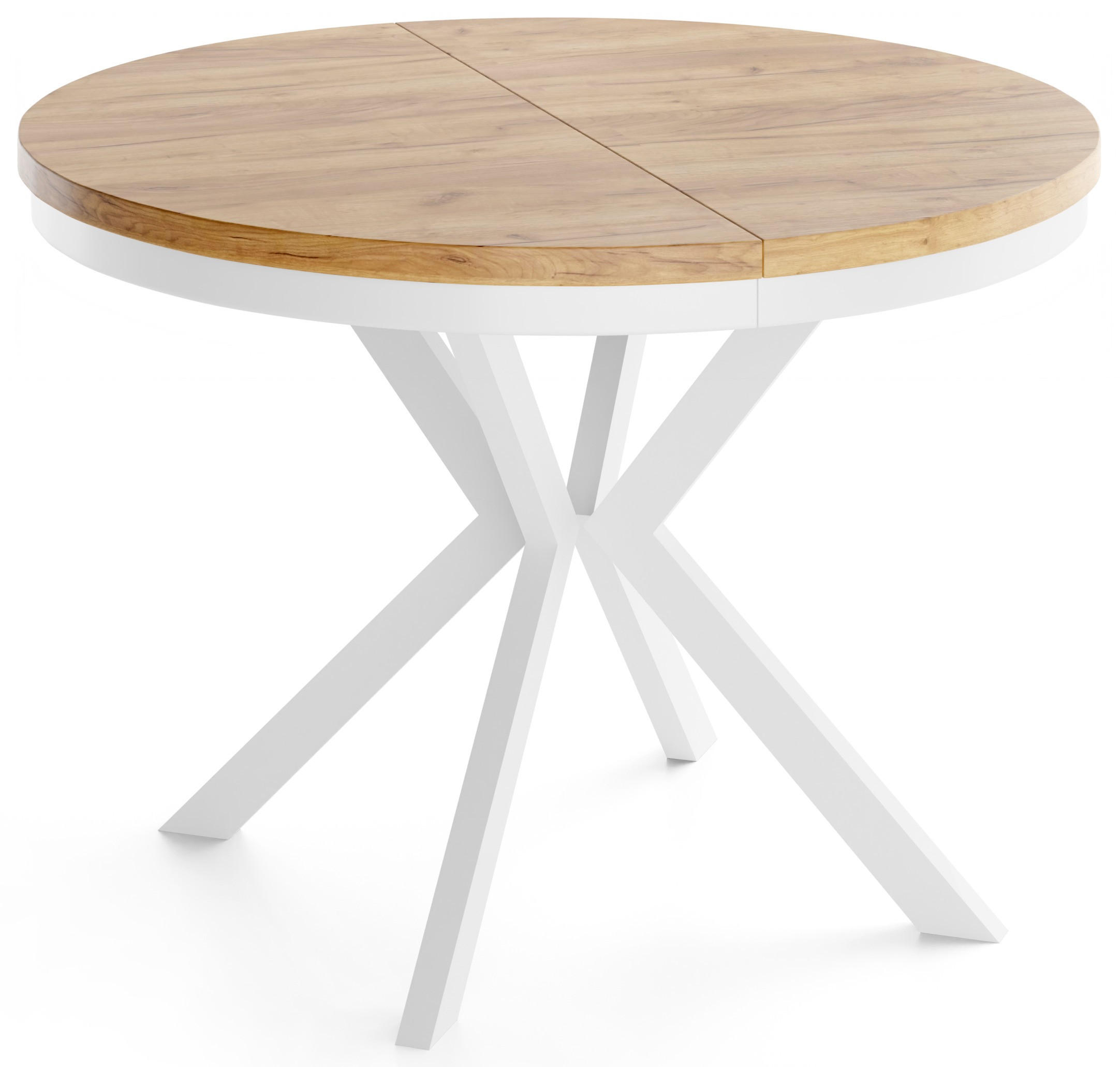 OKRUHLY Rozkladaci Jedalensky Stol - Stol Loft s Bielymi Kovovymi Nohami - 100 až 180 cm - Industrialny Stol - 100 cm - Dub Craft - hnedá/biela, kov/kompozitné drevo (100/180/76cm) - WFL GROUP