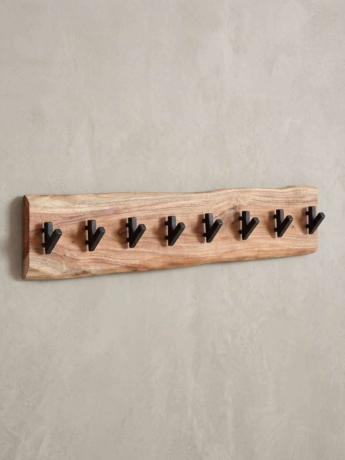 WANDGARDEROBE Massivholz Metall Modern mit Baumkante und 8 Haken - Beige, Holz (90/19/9cm) - KADIMA DESIGN
