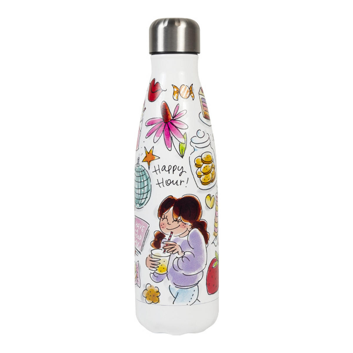 THERMOSFLASCHE Glückliche Stunde in Bunt - 500 ml - Multicolor, Metall (0.5L) - Blond Amsterdam