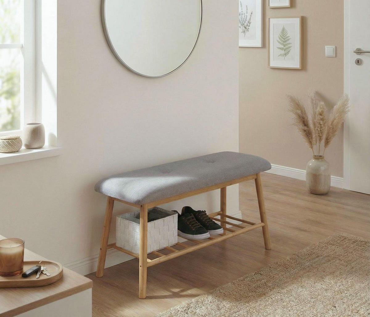 SITZBANK SCHUHREGAL Braun, Grau - Braun/Grau, Holz (90/44/34cm) - MCW