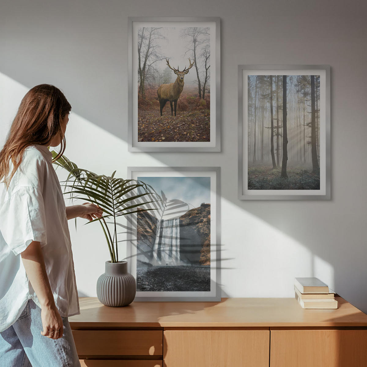BILDER SET 3er Set - 40x60 cm Silberner Rahmen - Waldlandschaften, wilde Natur - Silberfarben, Kunststoff (40/60cm) - TULUP