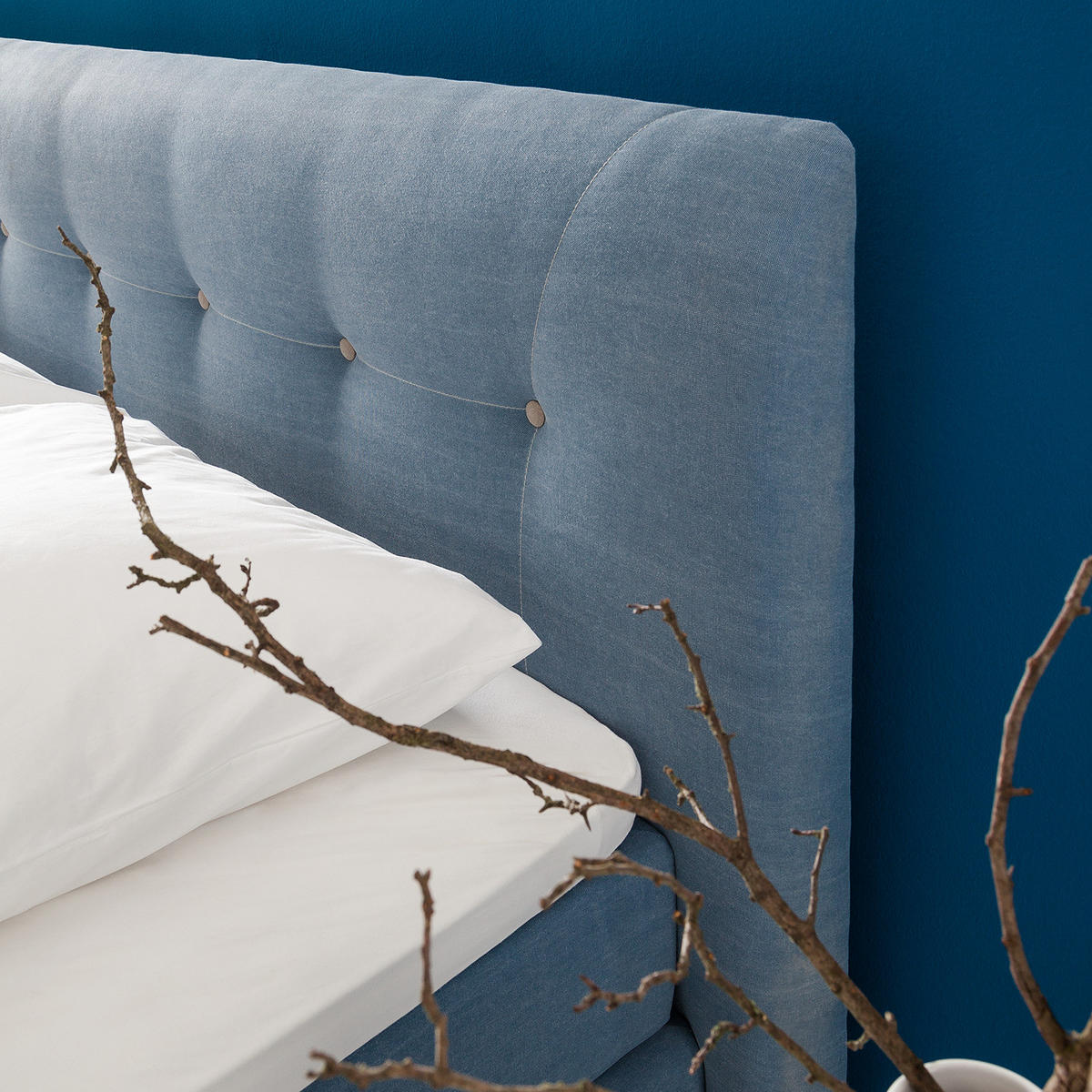 BOXSPRINGBETT - Webstoff - Hellblau, Naturmaterialien (200/200cm) - home24