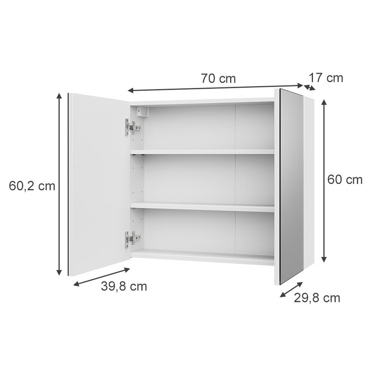 KOPALNIŠKA OMARICA Z OGLEDALOM Lavia, Bela, 70 x 60.2 cm - bela, leseni material (70/170/17cm) - Vicco