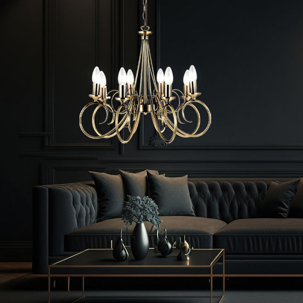 KRONLEUCHTER Altmessing Messing 8-flammig - Messingfarben, Metall (55/55/135cm) - Globo Lighting