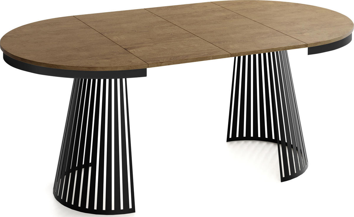 ESSTISCH Naro rund ausziehbar mit Schwarzem Lamellen-Metallgestell, Braun 120-200/120/76 cm - Alteiche/Schwarz, Holzwerkstoff/Metall (120/120/76cm) - WFL GROUP