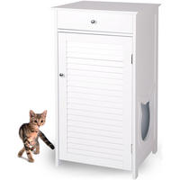 KATZENSCHRANK für Katzentoilette groß aus Holz, mit Schublade - Weiß, Holz (51/96/46cm) - WONDERMAKE