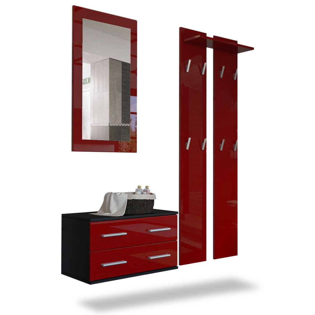 GARDEROBE Kioto Front in Bordeaux Hochglanz - Bordeaux, Holzwerkstoff (170/200/35cm) - Vladon