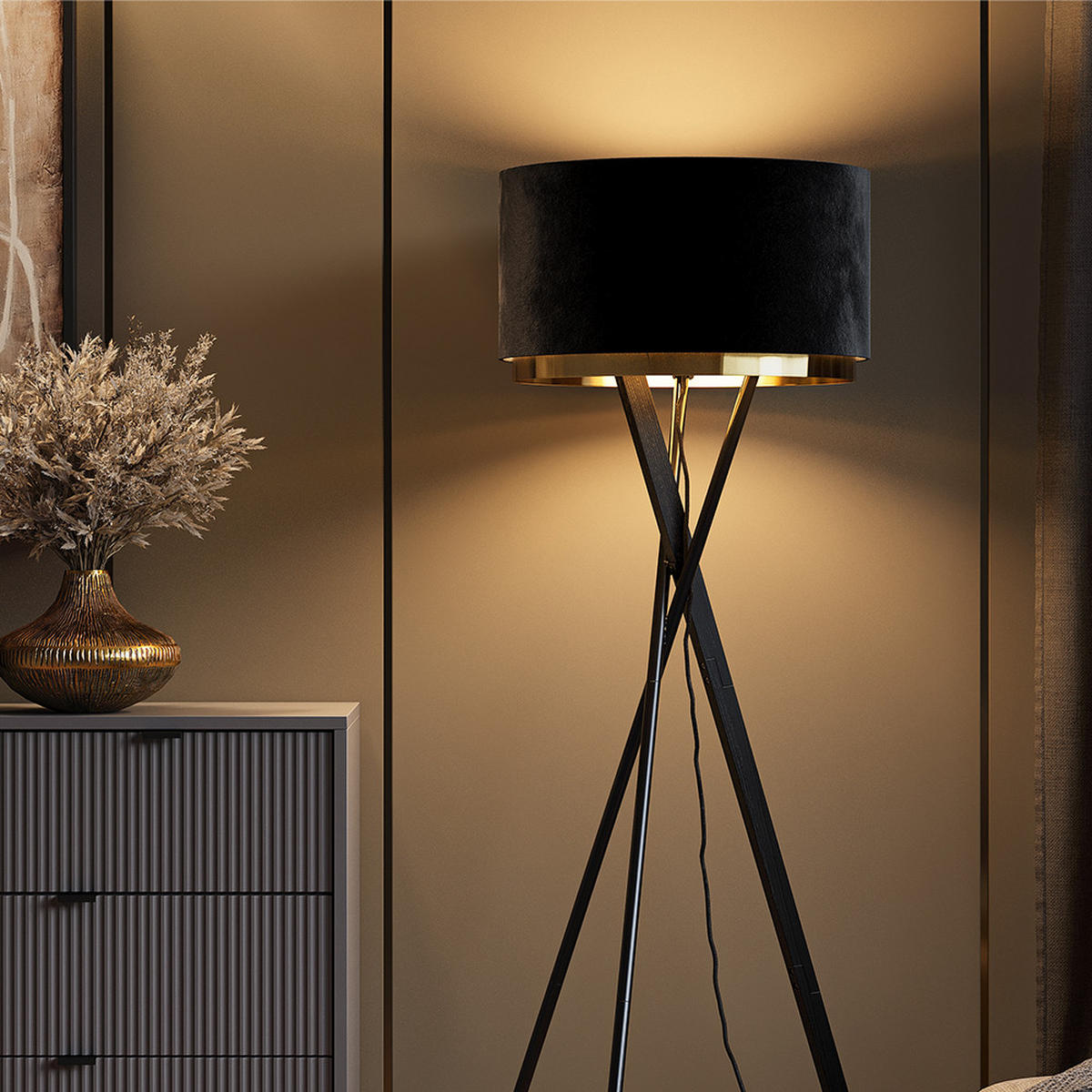 STOJACÍ LAMPA Goldamo Černá - černá/zlatá, kov (50/50/154cm) - Vicco