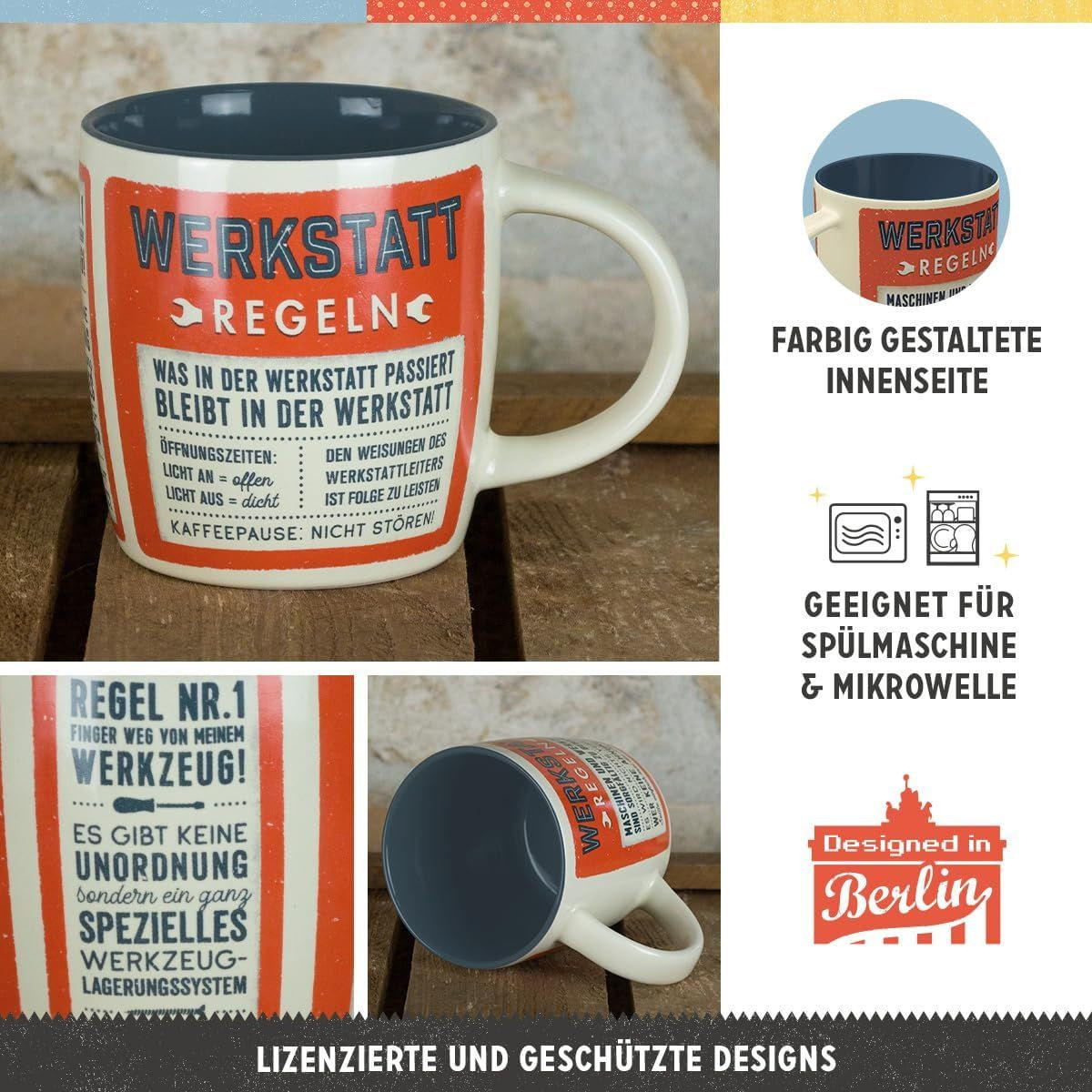 KAFFEETASSE 330 ml Werkstattregeln - Multicolor, Keramik (0.33L) - Nostalgic-Art