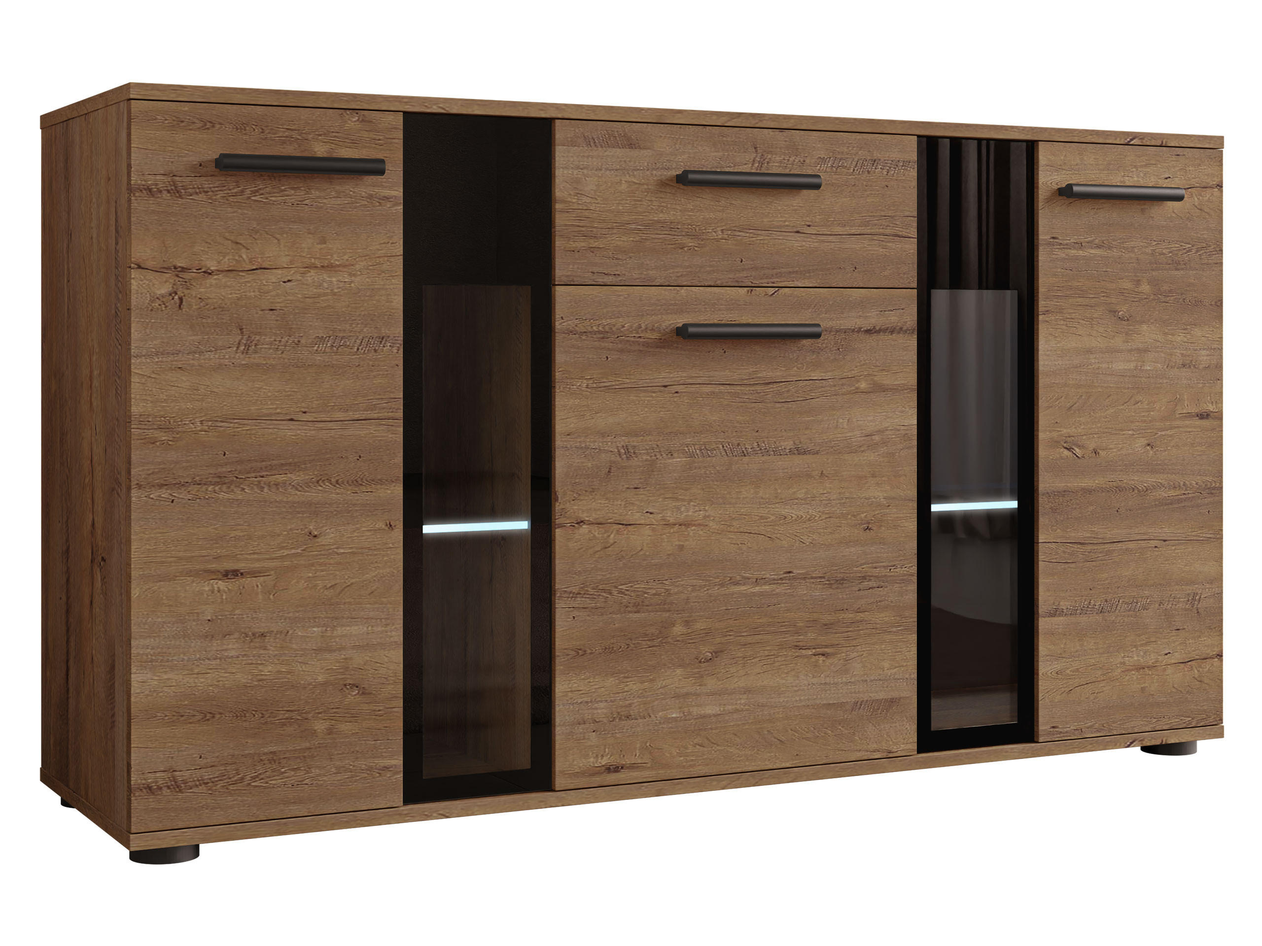 KOMMODE Salsa mit blauer LED Beleuchtung - Eichefarben/Schwarz, Holzwerkstoff (141/80/41cm) - MIRJAN24