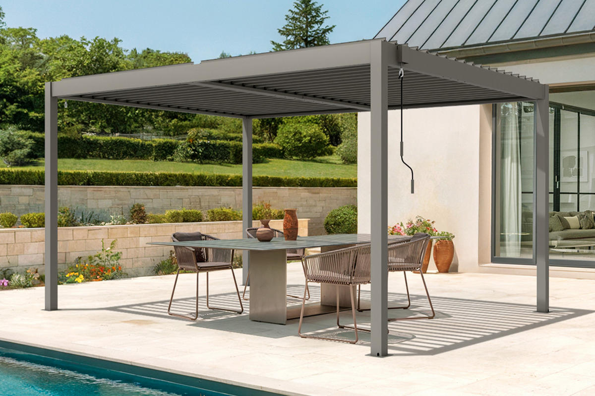 PERGOLA BIOKLIMATISCHE SELBSTTRAGENDE Piana Taupe 4x3m Aluminium - Taupe, Metall (394/218/304cm) - Cazeboo