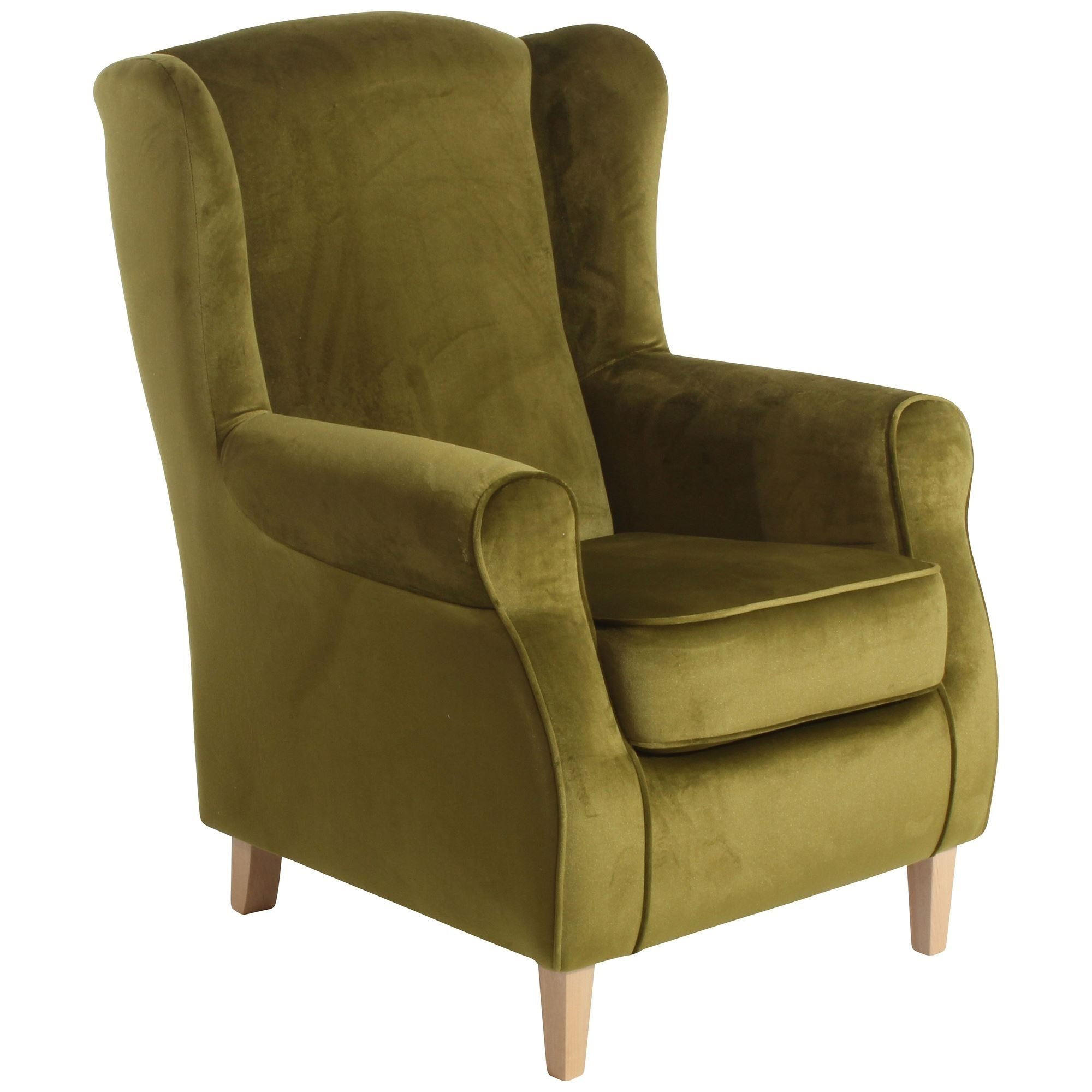 OHRENSESSEL Karlen Bezug Samtvelours Buche natur / oliv - Buchefarben/Olivgrün, Kunststoff (86/103/77cm) - 58aufmkessel