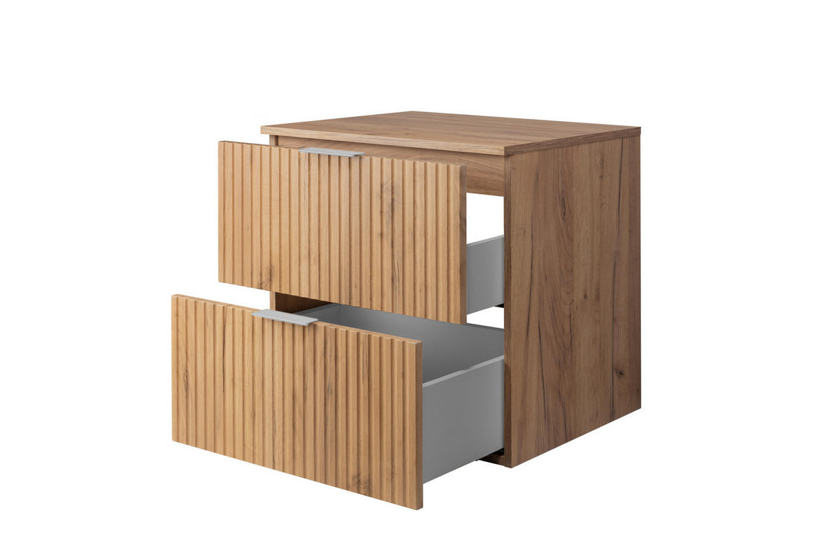 WASCHBECKUNTERSCHRANK, Eiche Craft, 60 x 57 x 46 cm, silberner Griff + Arbeitsplatte - Eichefarben/Silberfarben, Holzwerkstoff (60/57/46cm) - 3XE LIVING