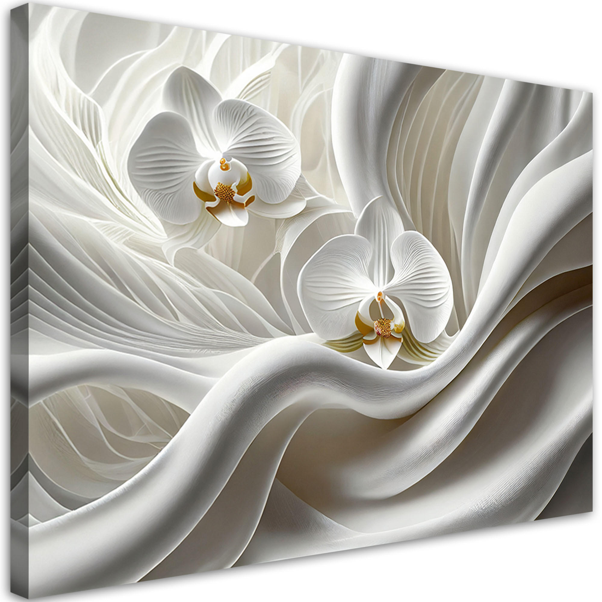 LEINWANDBILD Weiße Orchidee und 3D-Abstraktion 100x70cm - Weiß, Textil (100/70cm) - Feeby