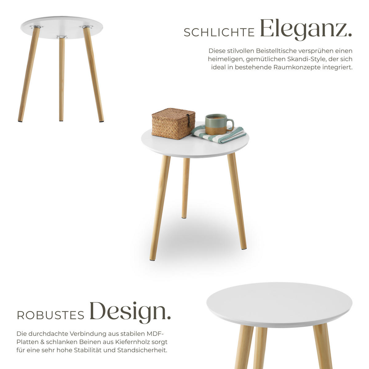 BEISTELLTISCH 2er Set Skaland,Belastbarkeit je 30 kg,braun/weiß - Braun/Weiß, Holz (46/46/50.5cm) - tectake
