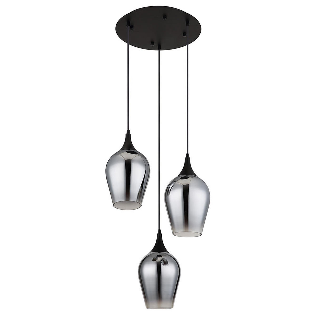 PENDELLEUCHTE Metall Rauchfarbe 3-Flammig - Schwarz, Glas (45/45/120cm) - Globo Lighting